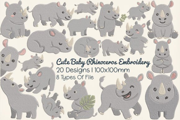 Cute Baby Rhinoceros Embroidery Design