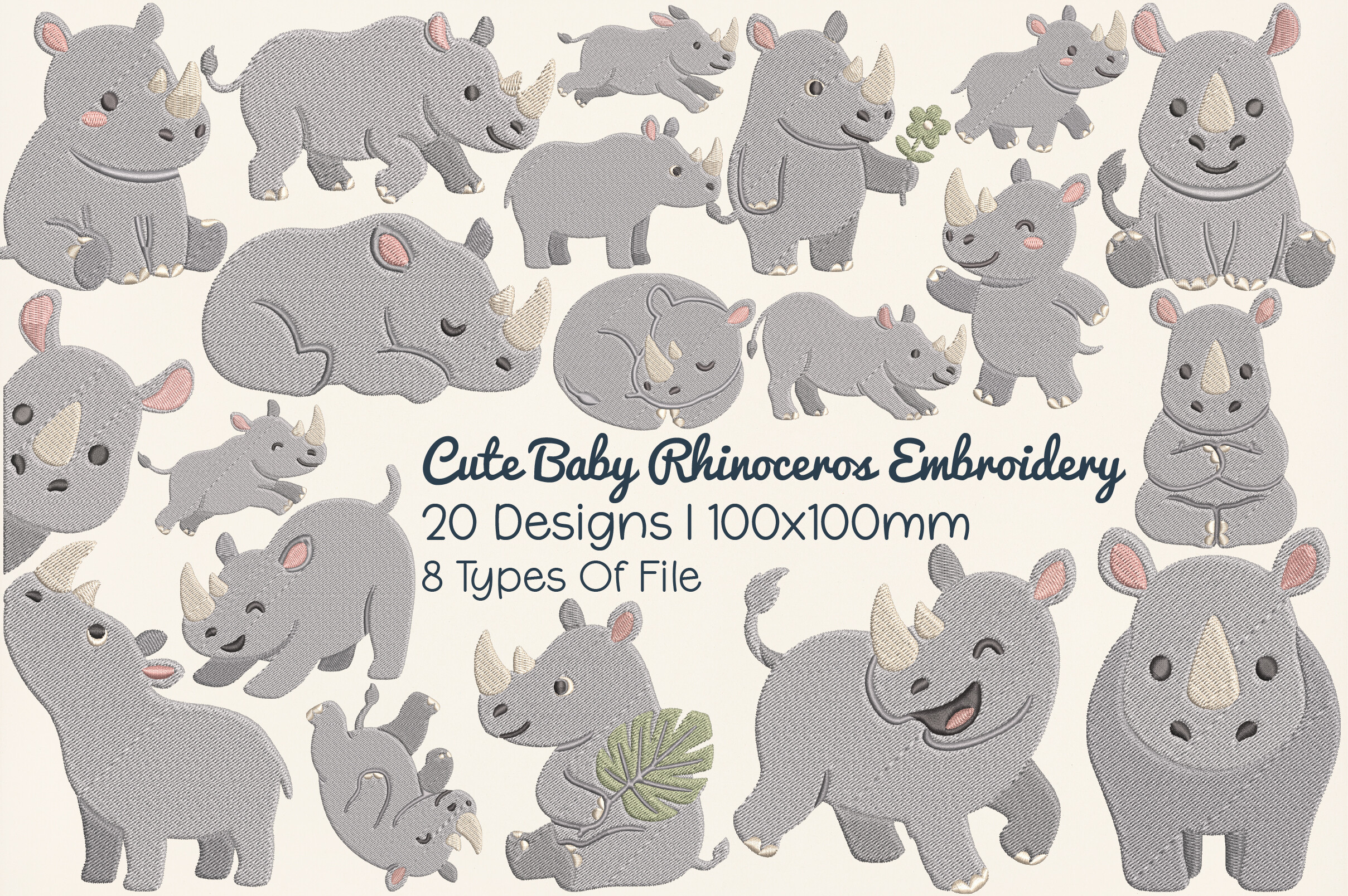 Cute Baby Rhinoceros Embroidery Design