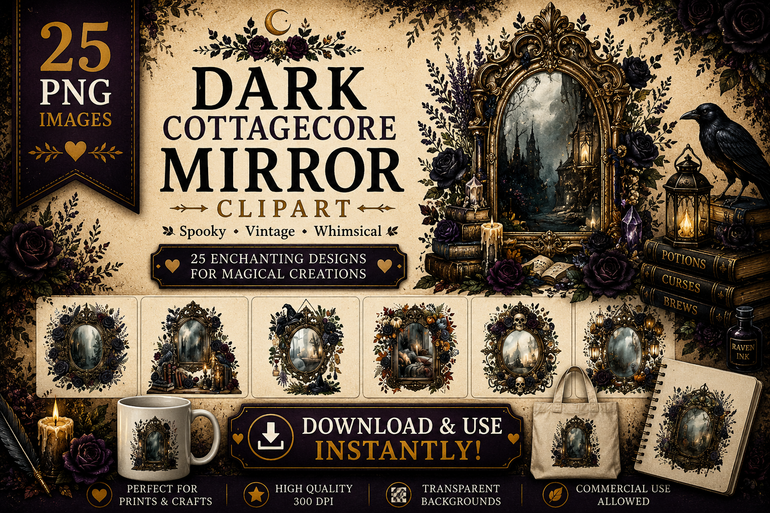 Dark Cottagecore Mirror Clipart