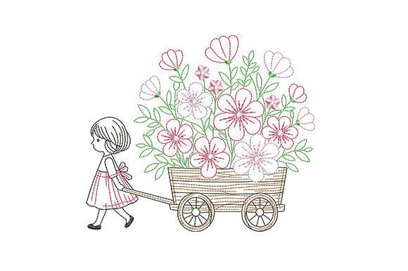 Girl Flower Wagon Flowers