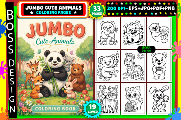 Preview of Jumbo Cute Animals Coloring Pages coloring pages for adults