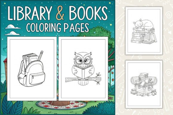 Library & Books Coloring Pages for Kids