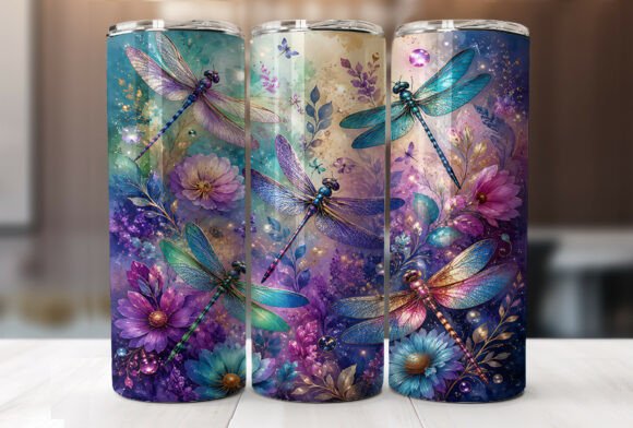 Mystical Dragonfly Floral Tumbler Wraps