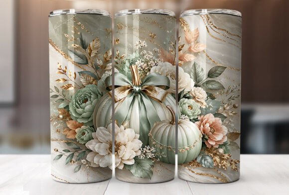 Sage Green Pumpkin Floral Tumbler Wraps