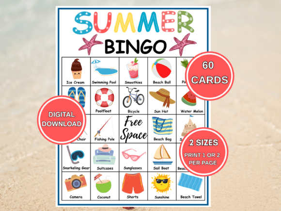 Summer Bingo Cards, Summer Beach Bingo