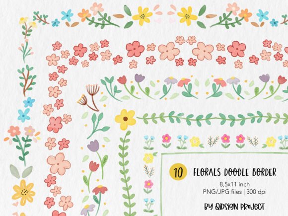 10 Flower Doodle Page Borders