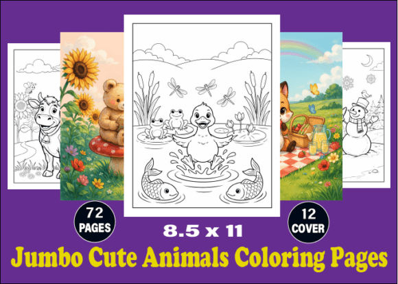 Preview of 72 Jumbo Cute Animals Coloring Pages coloring pages for adults