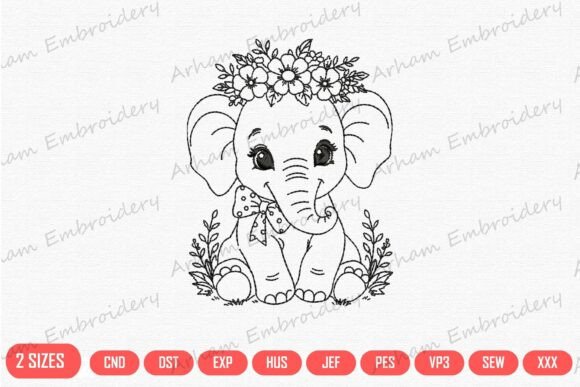 Baby Elephant with Flower Crown