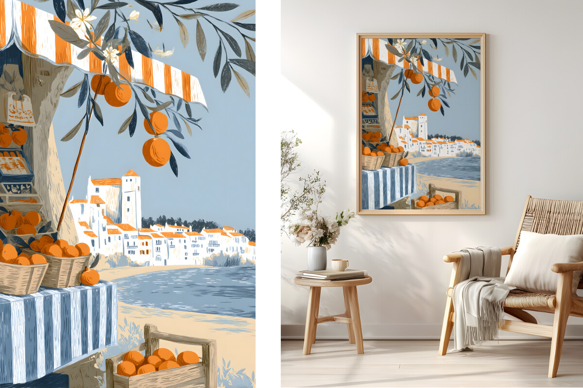 Coastal Village Citrus Tree Print