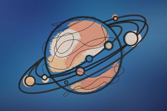 Coral Space Planet Embroidery Design