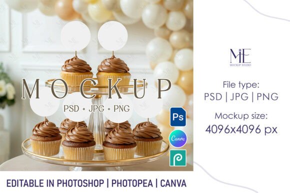 Cupcake Topper Mockup Round Label