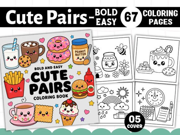 Preview of Cute Pairs Bold and Easy Coloring Book adult coloring pages