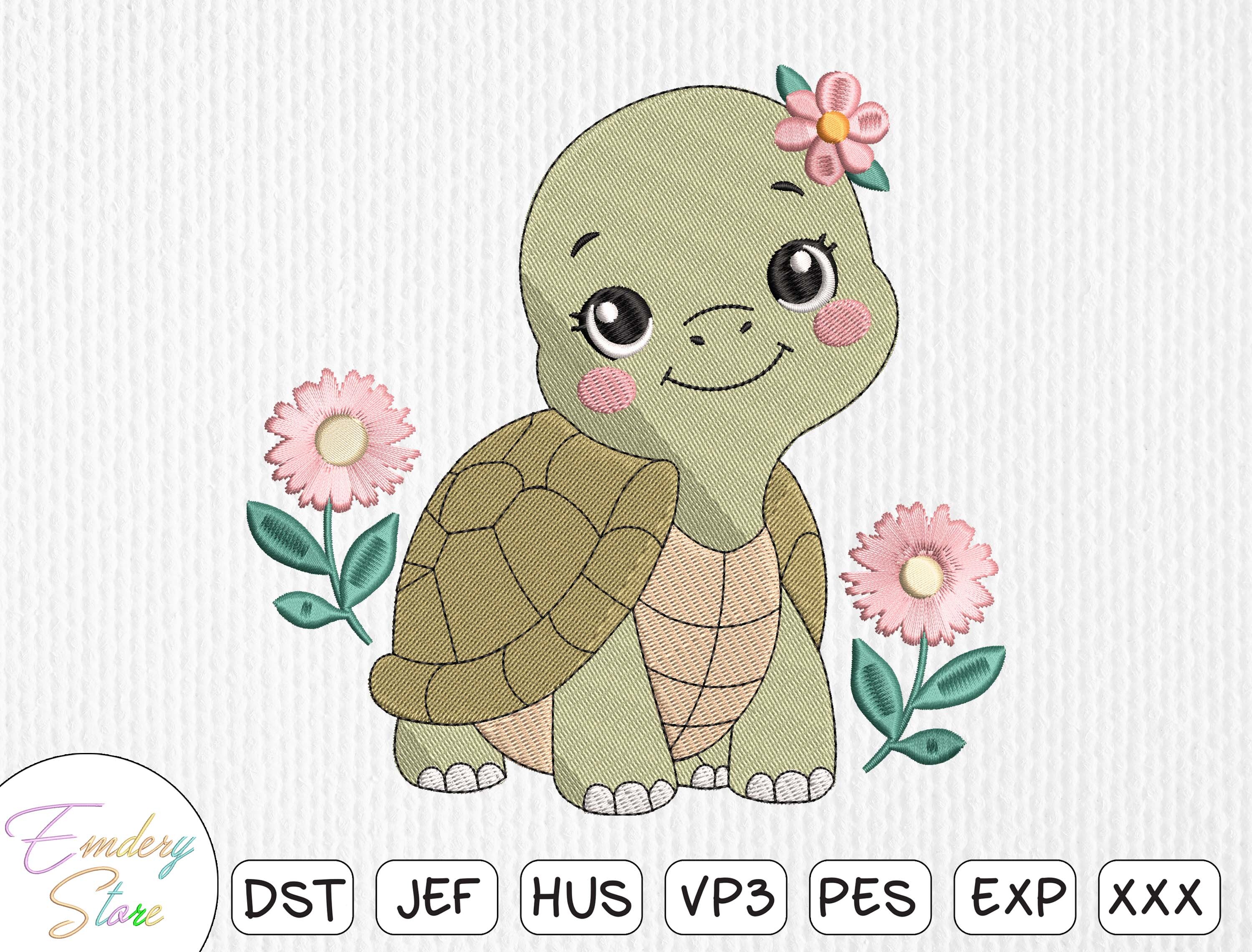 Cute Turtle with Flowers Embroidery File