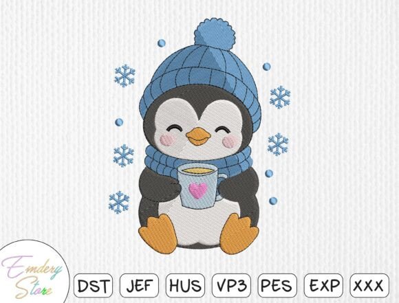 Cute Winter Penguin Embroidery Design