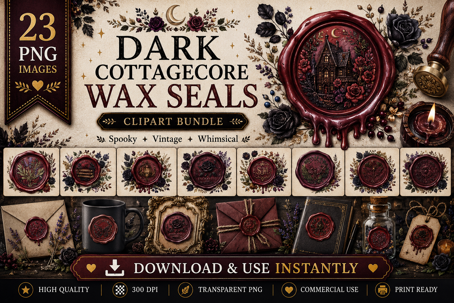 Dark Cottagecore Wax Seal Clipart