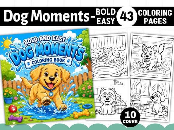 Preview of Dog Moments Bold and Easy Coloring Book coloring pages for adults