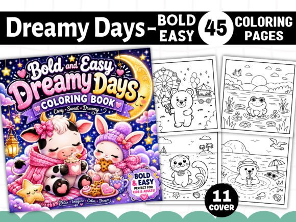 Preview of Dreamy Days Bold and Easy Coloring Book adult coloring pages
