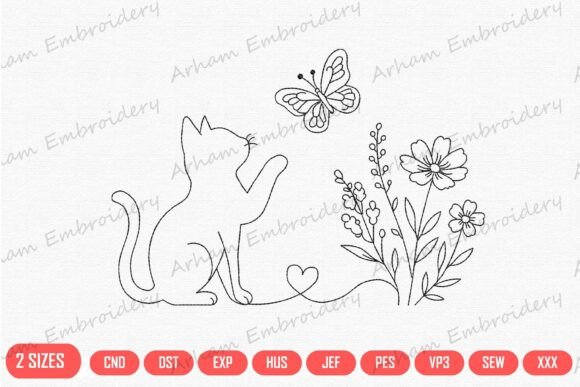 Floral Cat with Butterfly