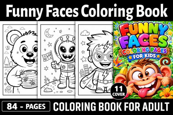Preview of Funny Faces Coloring Book for Kids coloring pages for kids