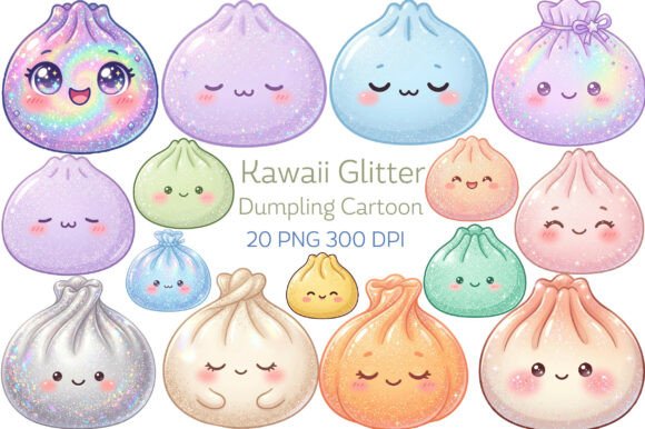 Kawaii Glitter Dumpling Cartoon PNG