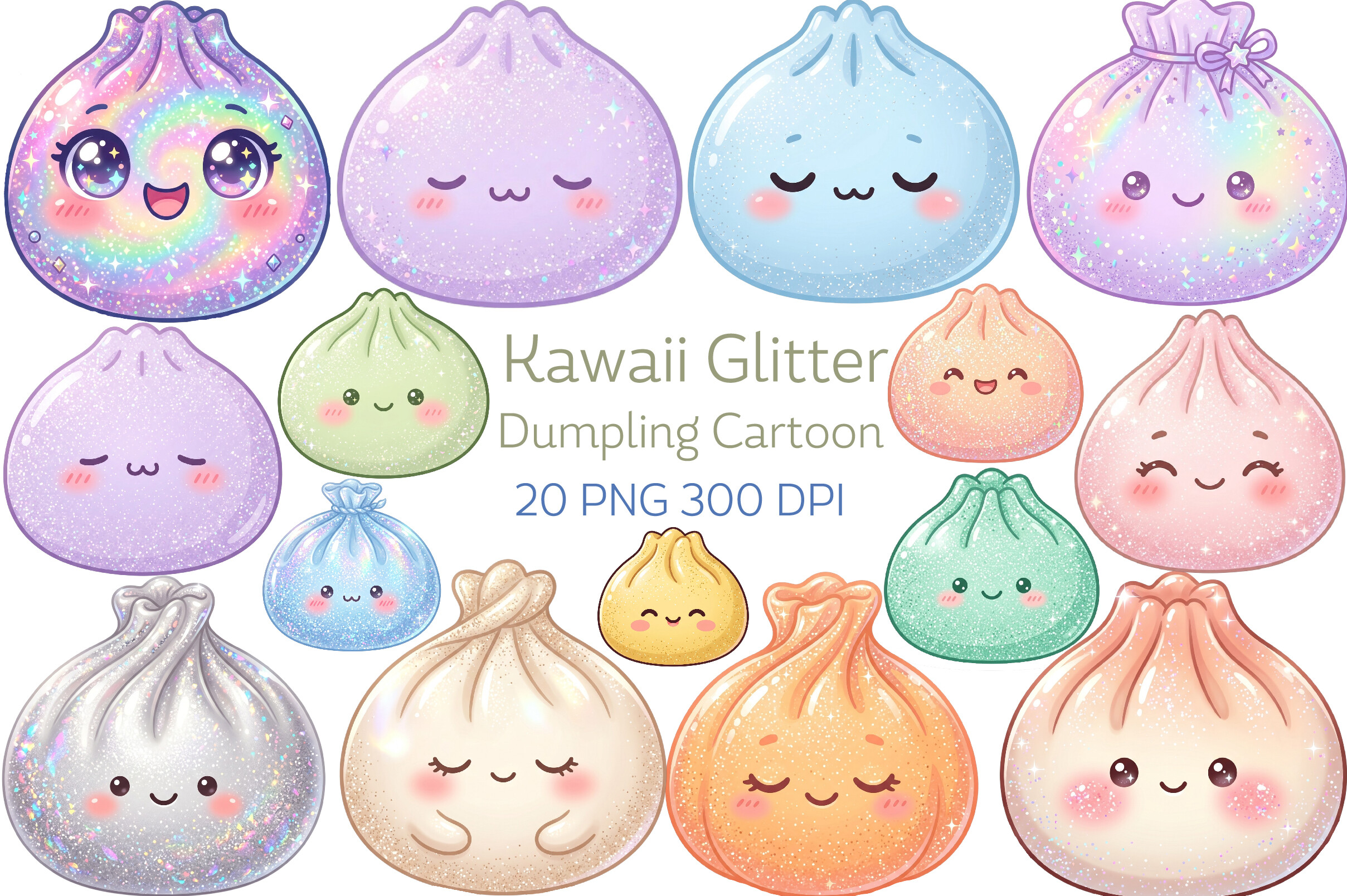 Kawaii Glitter Dumpling Cartoon PNG