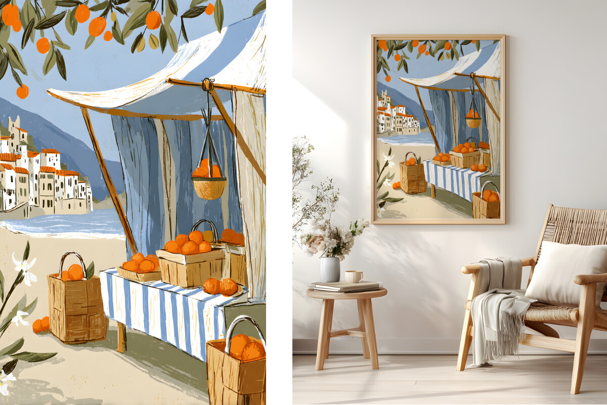 Mediterranean Orange Market Wall Art