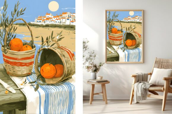 Mediterranean Oranges Basket Coastal Art