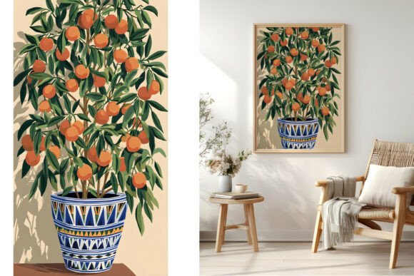 Orange Tree in Ceramic Pot, Greek Art
