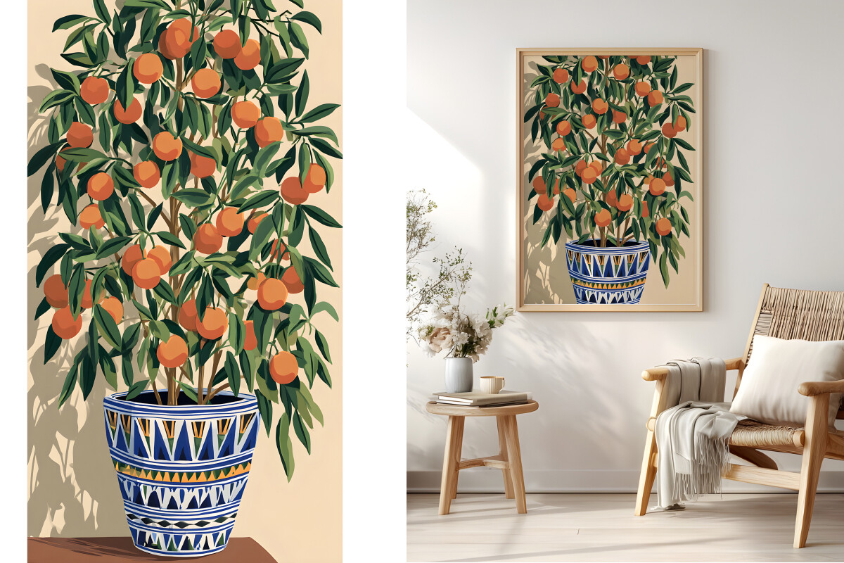 Orange Tree in Ceramic Pot, Greek Art