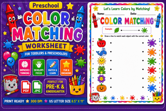 Preschool Color Matching Worksheet