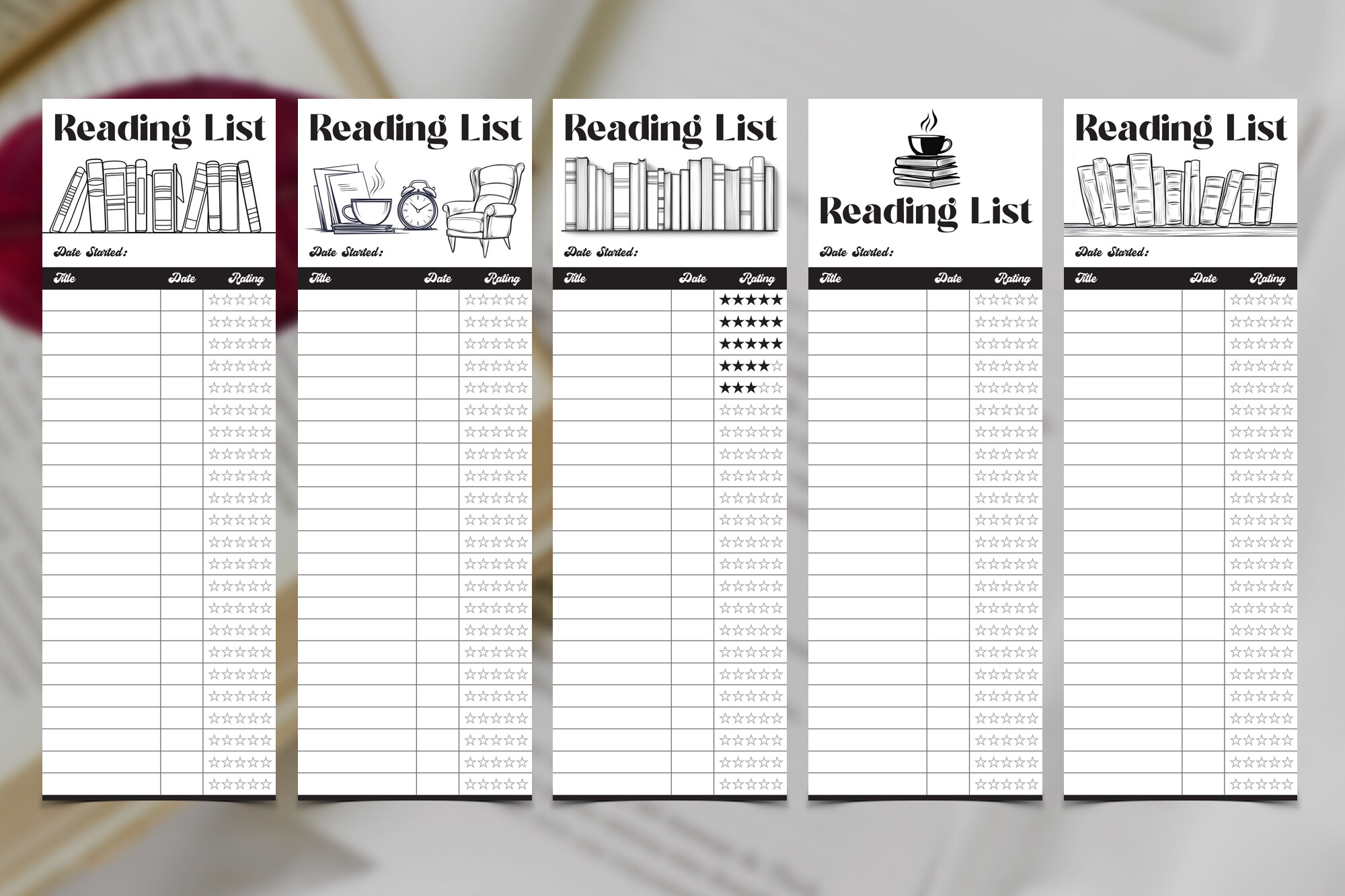 Reading List Printable Bookmarks Set