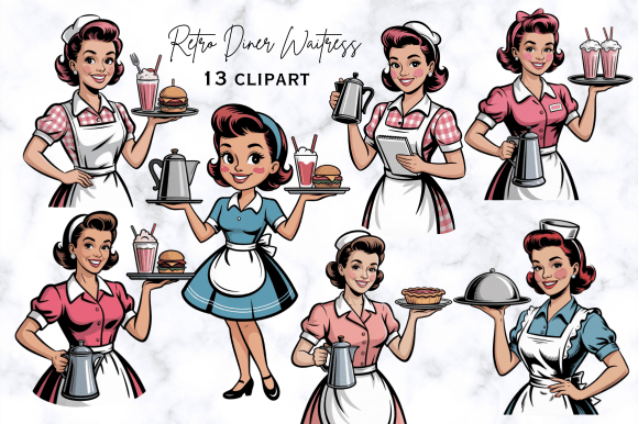 Retro Diner Waitress Sublimation Clipart