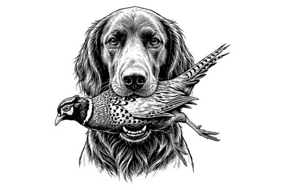 Setter Bird Dog with Pheasant Svg