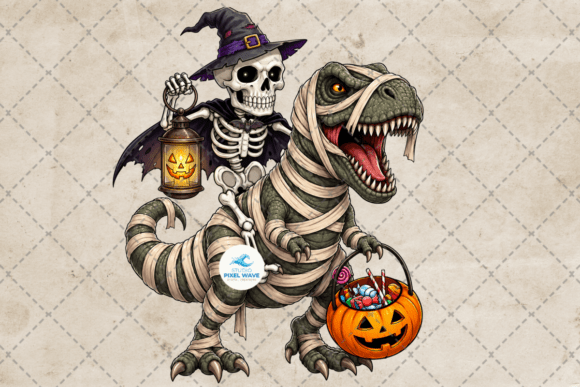 Skeleton Riding T-Rex Halloween Png
