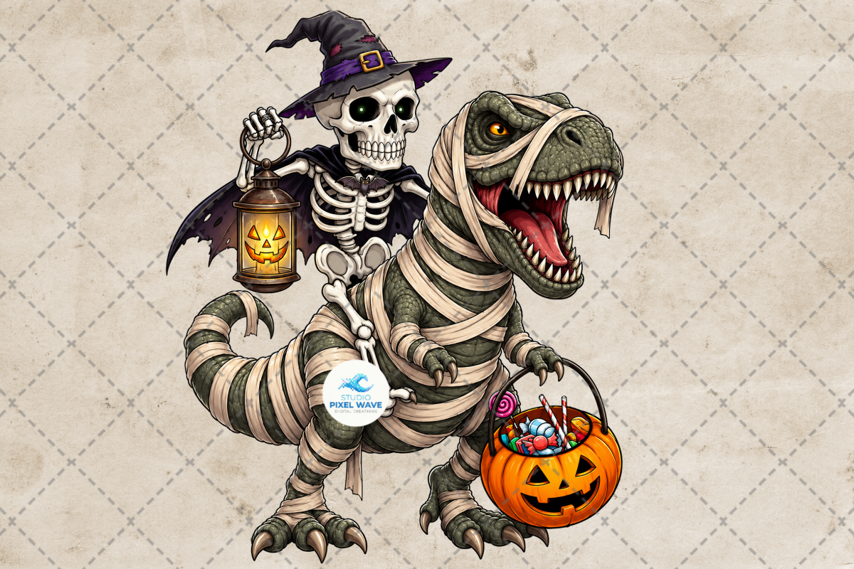 Skeleton Riding T-Rex Halloween Png