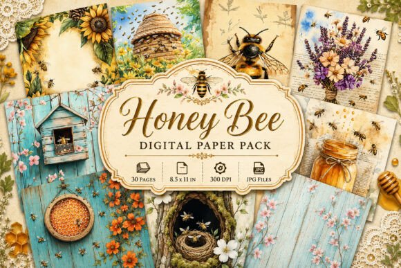 Preview of Vintage Bee Botanical Junk Journal Paper