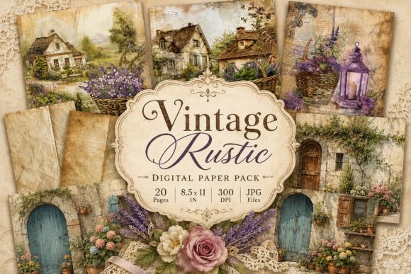 Preview of Vintage Cottage Garden Junk Journal Set