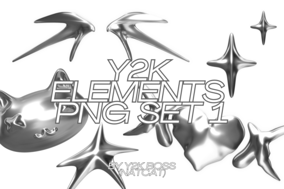 Y2K Chrome 3D Elements PNG Set 1