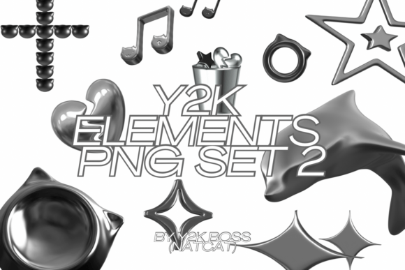 Y2K Chrome 3D Elements PNG Set 2