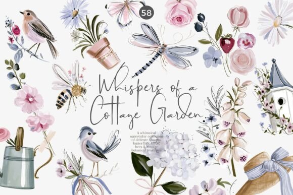Cottage Garden Watercolor Clipart