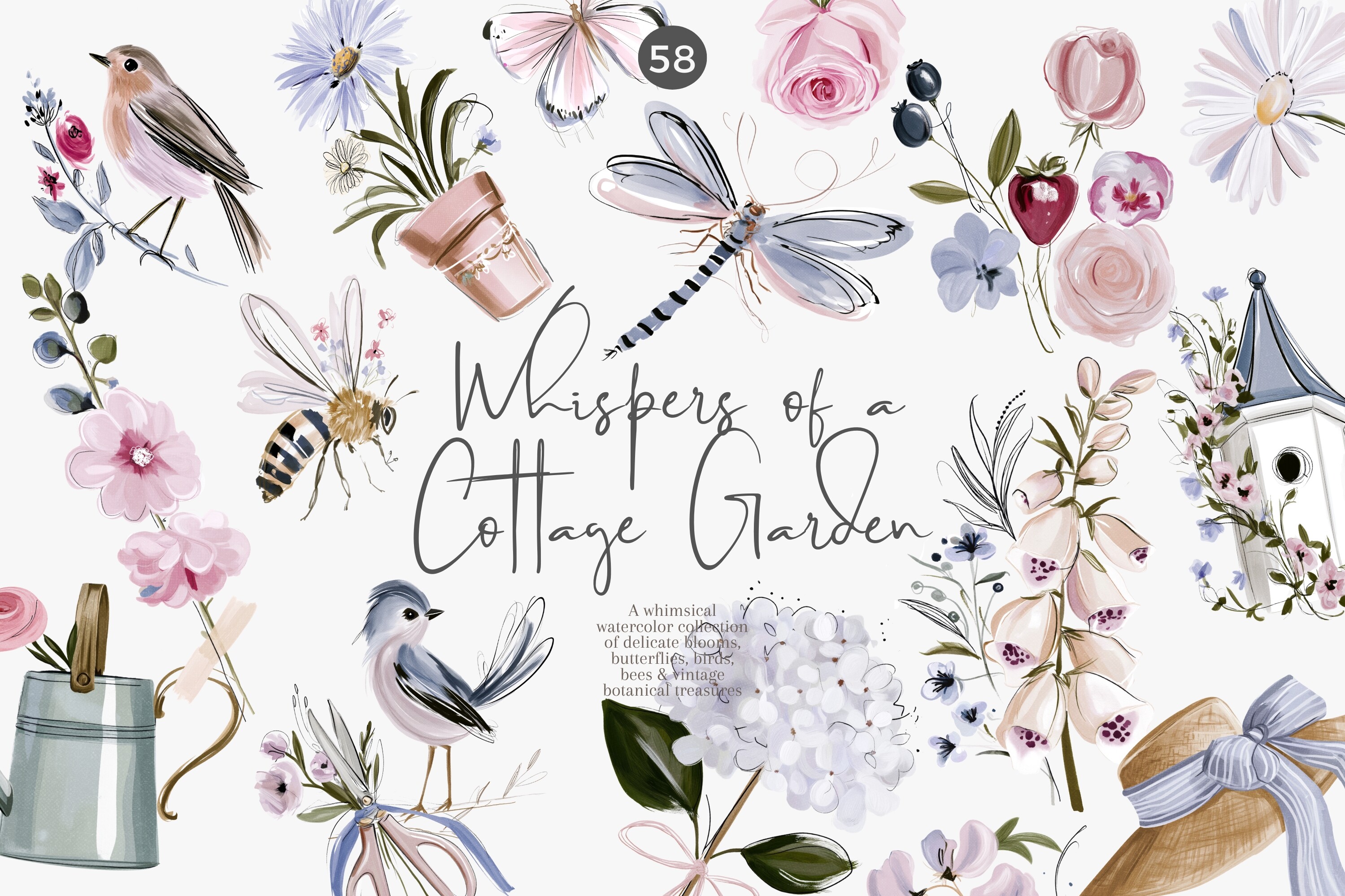Cottage Garden Watercolor Clipart