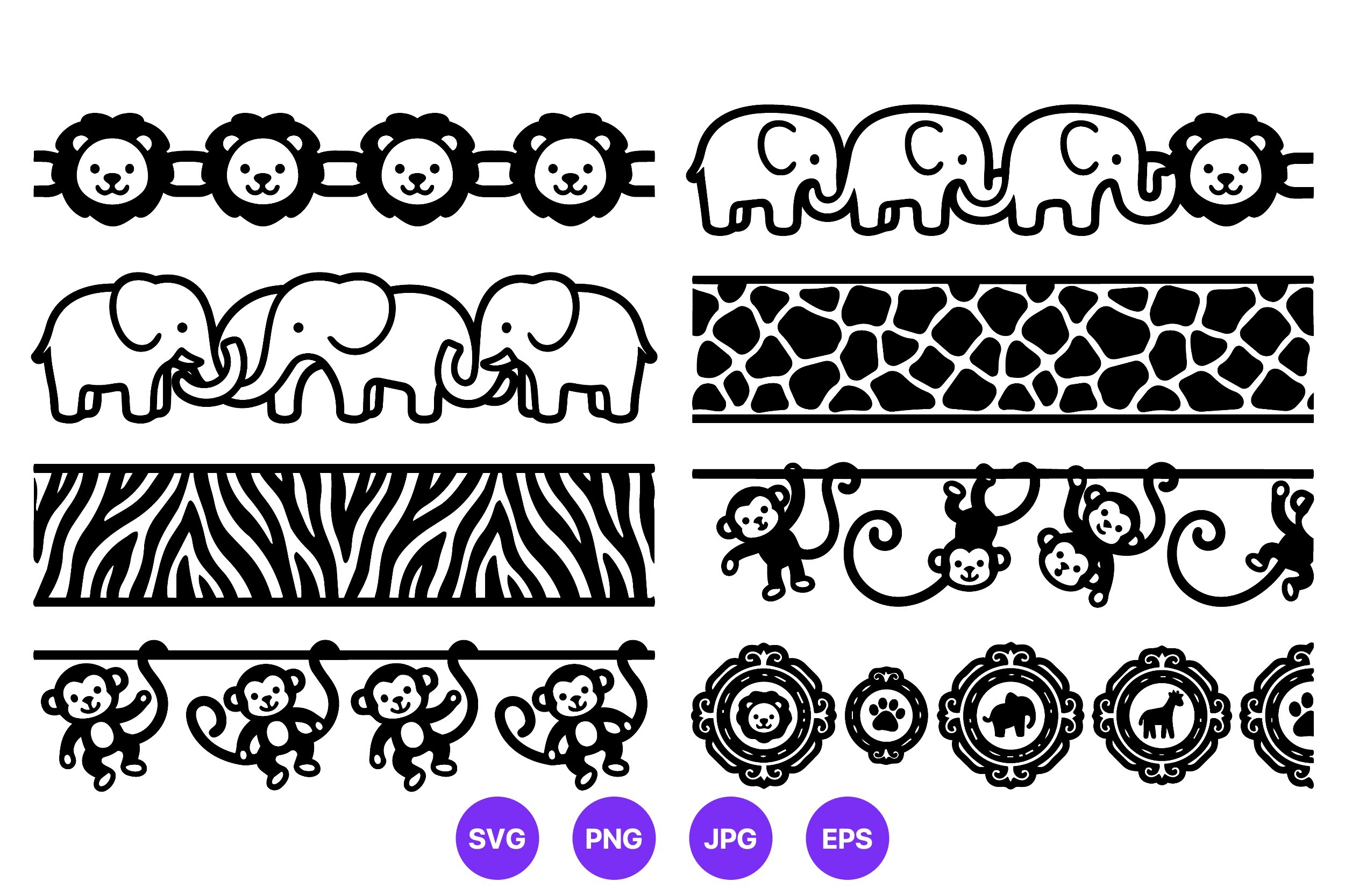 Animal Borders Black and White Vector