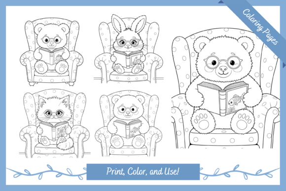 Animals Reading Books Coloring Pages
