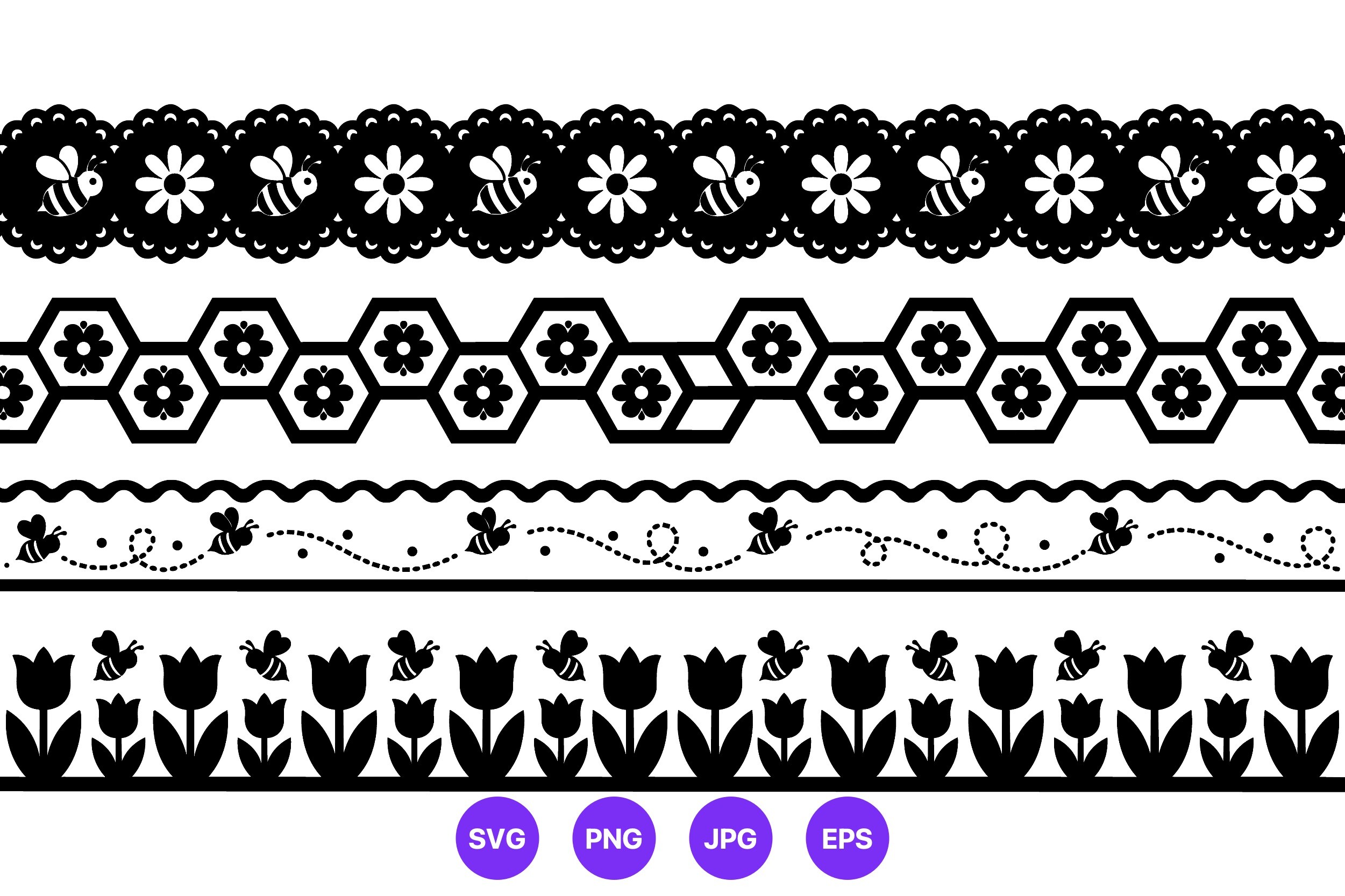 Bee and Flower Border Vector Art