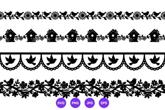 Bird Houses and Birds Black Border