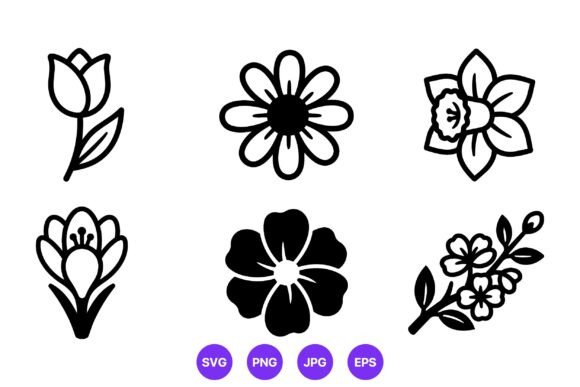 Black and White Flower Icons Set