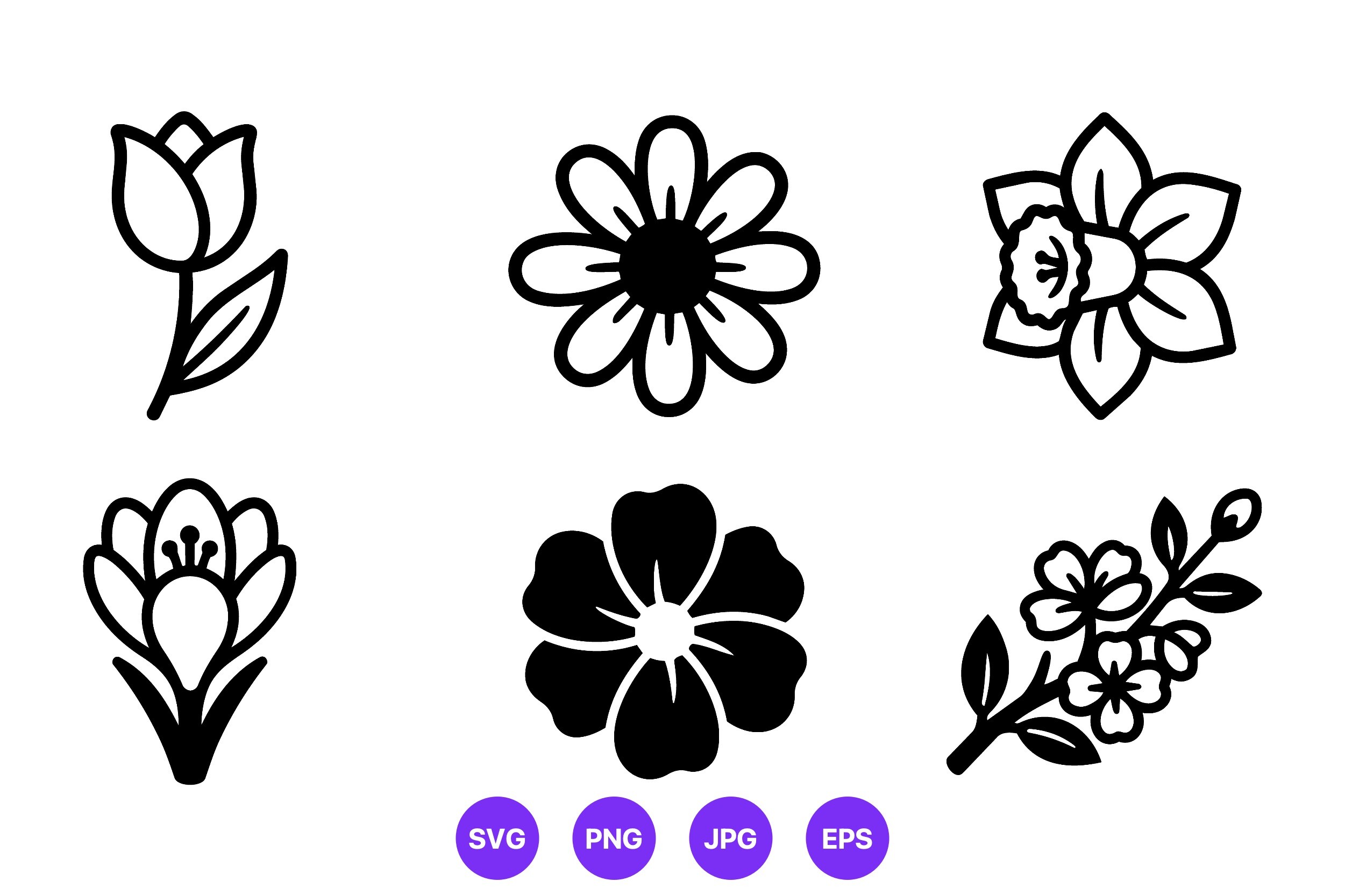 Black and White Flower Icons Set