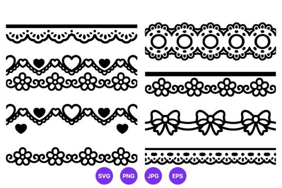 Black Lace Borders Hearts Flowers Bows