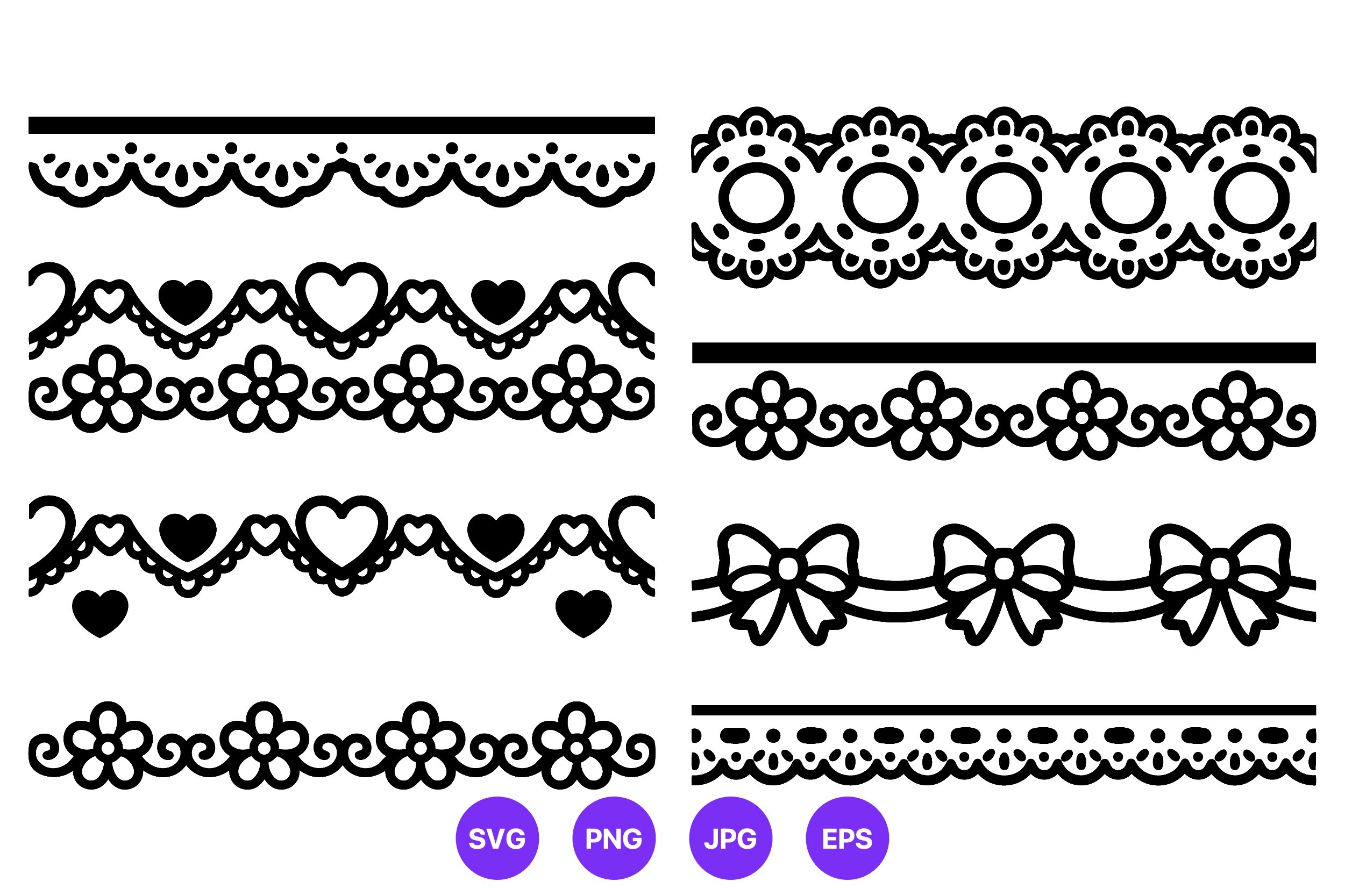 Black Lace Borders Hearts Flowers Bows