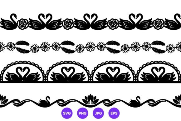 Black Swan Floral Borders Vector